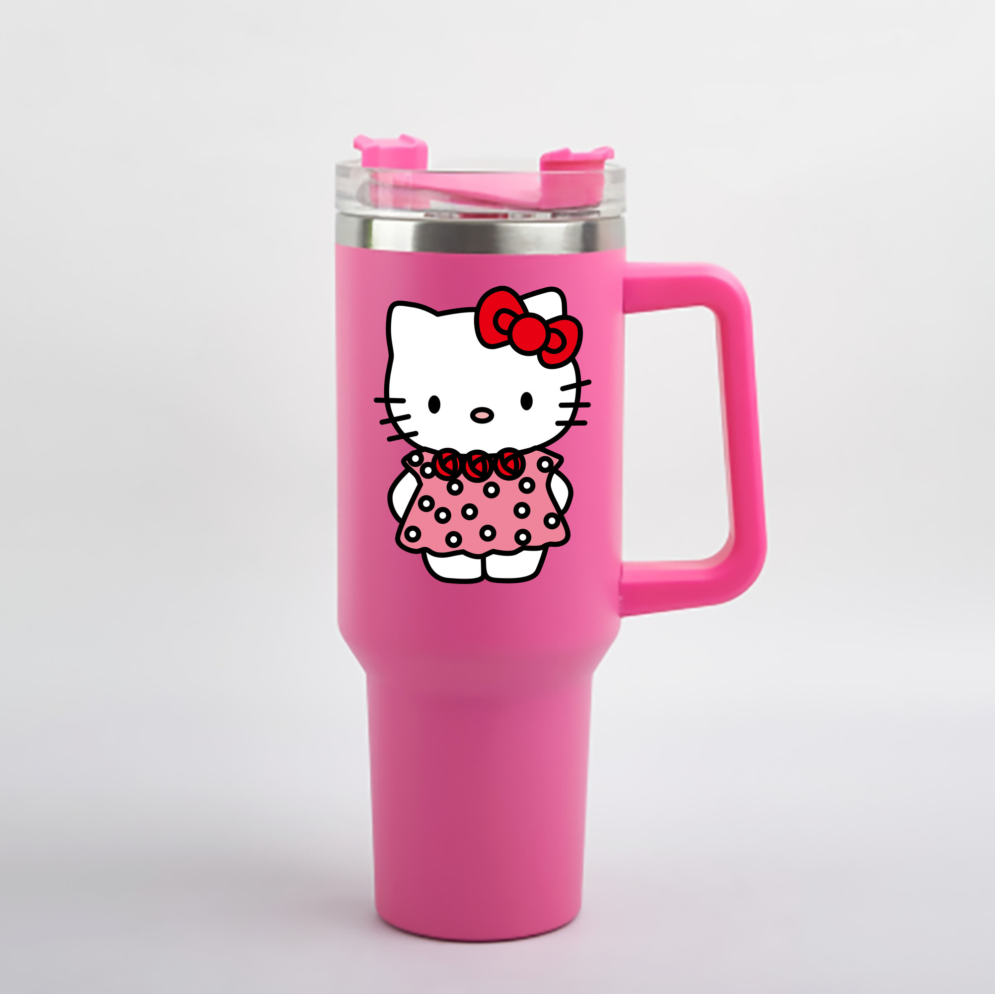 （画像用） Hello Kitty ハローキティ 1200mL車用タンブラー - クリスタルステッカー（プラスチックストロー付き）